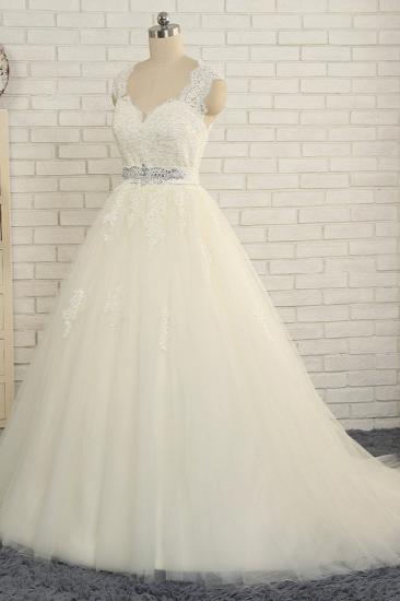 Bradyonlinewholesale Sexy Straps Sleeveless Lace Wedding Dresses With Appliques A line Tulle Ruffles Bridal Gowns On Sale_3