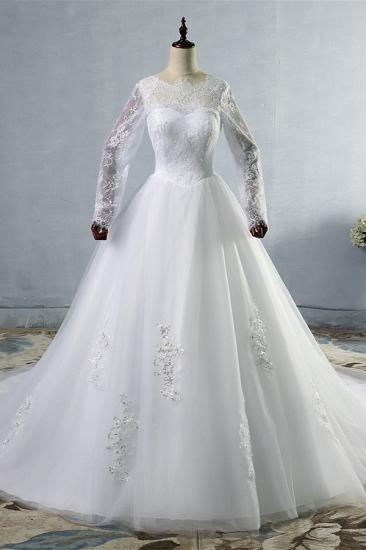 Bradyonlinewholesale Elegant Jewel Tulle Lace Wedding Dress Long Sleeves Appliques Sequins Bridal Gowns On Sale