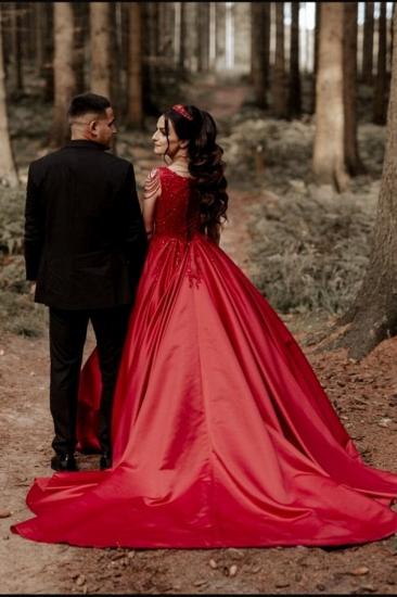 Red A-Line Sleeveless Floor Length Lace Wedding Dress_2