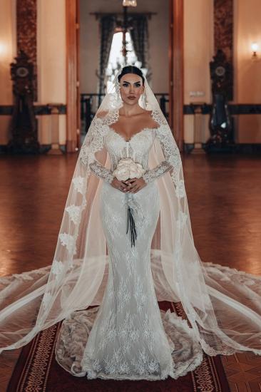 Off-the-Shoulder Appliques Lace Mermaid Wedding Dresses Long Sleeve
