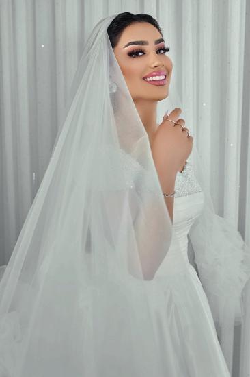 Simple Wedding Dress Satin Wedding Dresses A Line with Pearls_5