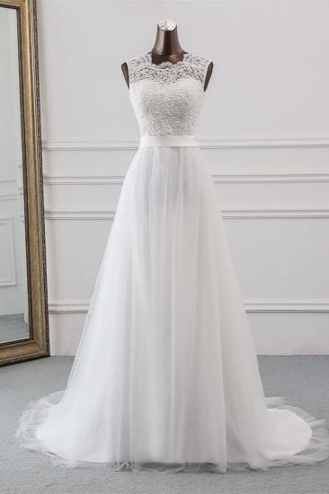 Bradyonlinewholesale Elegant Tullace Jewel Sleeveless White Wedding Dresses with Appliques Online_1