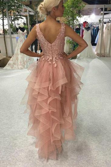 Chic V-Neck Lace Tulle Hi-Lo Homecoming Dress Sleeveless Party Dress_2