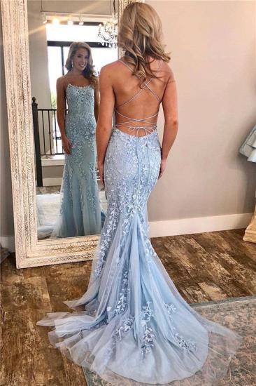 Spaghetti Straps Lace Appliques Sexy Prom Dresses | Open Back Baby Blue Cheap Evening Dress_1