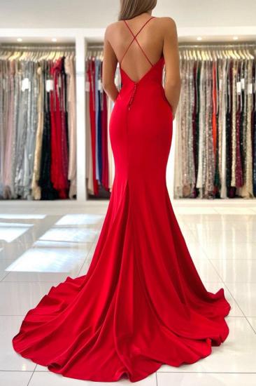 Simple Red Spaghetti Strap V-Neck Mermaid Evening Dress | Cheap Red Mermaid Prom Dress_4