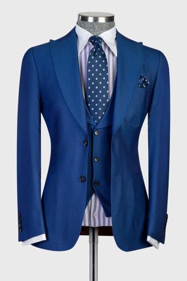 Navy Latest Design Point Lapel Slim Fit Business Men's Suit_1