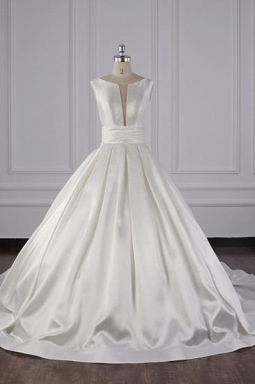 Bradyonlinewholesale Simple Jewel White Satin Wedding Dress Sleeveless Ruffles Bridal Gowns On Sale_1