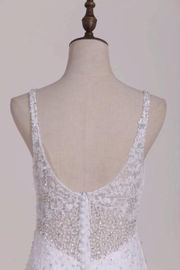 Bradyonlinewholesale Glamorous Mermaid White Tulle Lace Wedding Dress Straps V-Neck Appliques Beadings Bridal Gowns On Sale_4