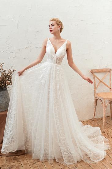 Affordable Tulle V-Neck Long Wedding Dress with Appliques_6
