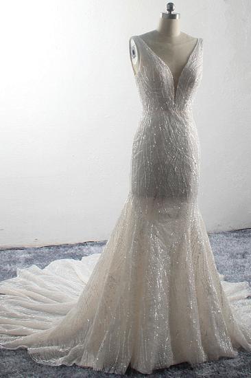 Bradyonlinewholesale Sexy Deep-V-Neck Sleeveless Wedding Dress Sparkly Sequins Mermaid Long Bridal Gowns On Sale_3