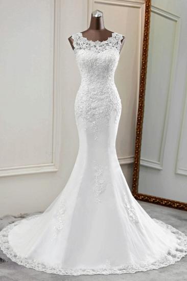 Bradyonlinewholesale Glamorous Jewel Lace Beading Wedding Dresses Sleeveless Appliques Mermaid Bridal Gowns_1