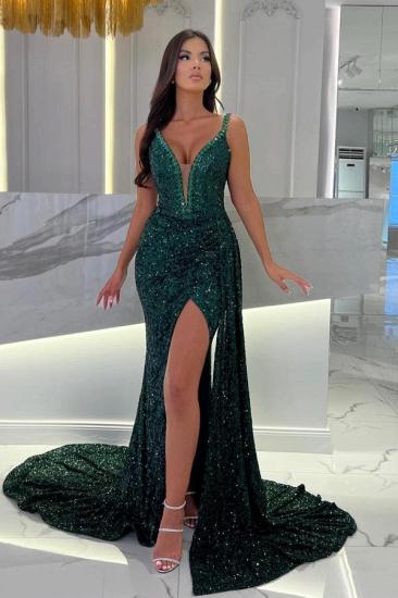 Elegant Long Green Evening Dresses | Glitter prom dresses