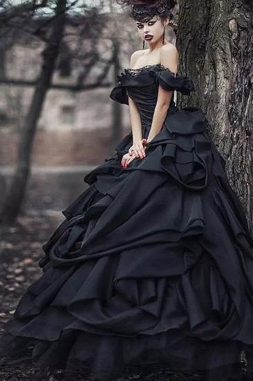 Vintage Black princess wedding dresses with Luxury Ruffles_1