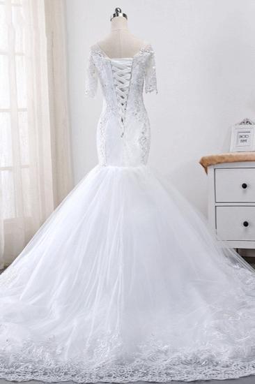 Bradyonlinewholesale Glamorous Jewel Tulle Lace Wedding Dress Mermaid Short Sleeves Beading Bridal Gowns Online_2