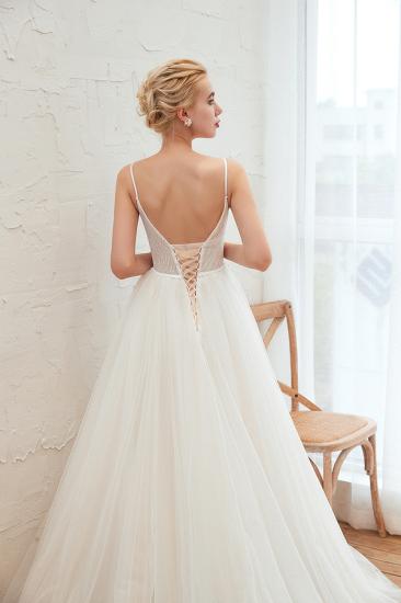 Chic Spaghetti Straps V-Neck Ivory Tulle Wedding Dress with Appliques_10