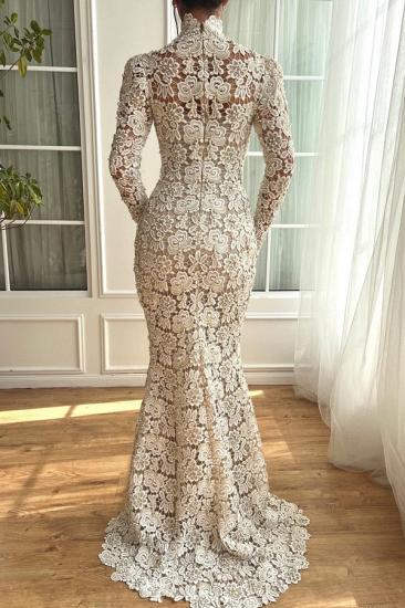Designer Evening Dresses Long White Lace Ball Gowns with Sleeves_4