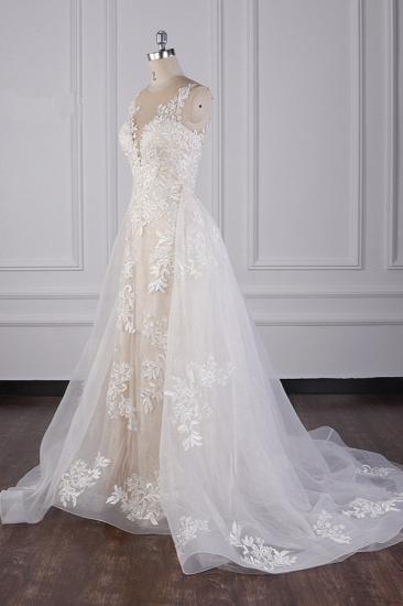 Bradyonlinewholesale Elegant Jewel Tulle Lace Wedding Dress Appliques Sleeveless Mermaid Bridal Gowns Online_2