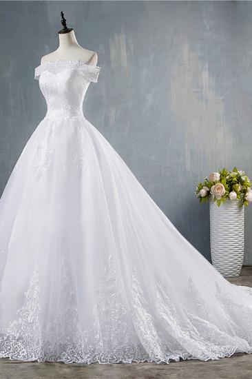 Bradyonlinewholesale Gorgeous Off-the-Shoulder White Tulle Wedding Dress Lace Appliques Bridal Gowns On Sale_3