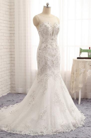 Bradyonlinewholesale Elegant White Sleeveless Jewel Wedding Dresses With Appliques Mermaid Lace Bridal Gowns Online_3