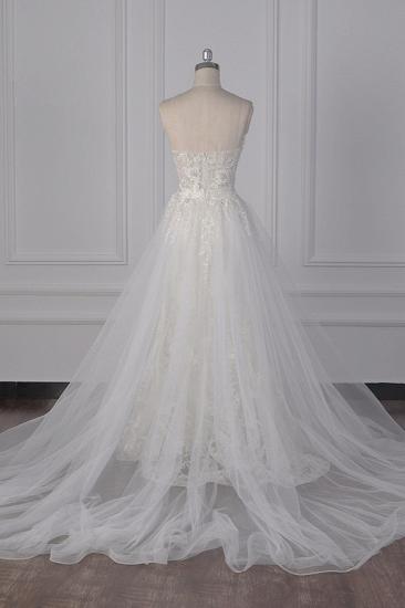 Bradyonlinewholesale Stylish Strapless Tulle Lace Wedding Dress Sweetheart Appliques Bridal Gowns with Overskirt On Sale_2