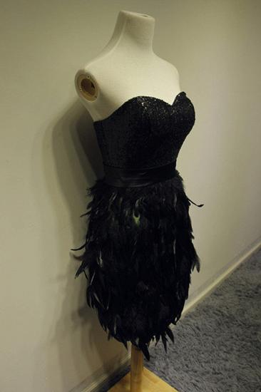 Black Sequined Mini Sweetheart Cocktail Dresses Zipper Feather Sexy Evening Dresses_1