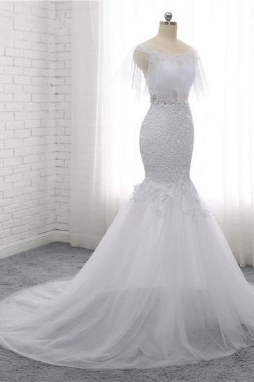 Bradyonlinewholesale Elegant Jewel Sleeveless White Tulle Wedding Dress Mermaid Lace Beading Bridal Gowns On Sale_3