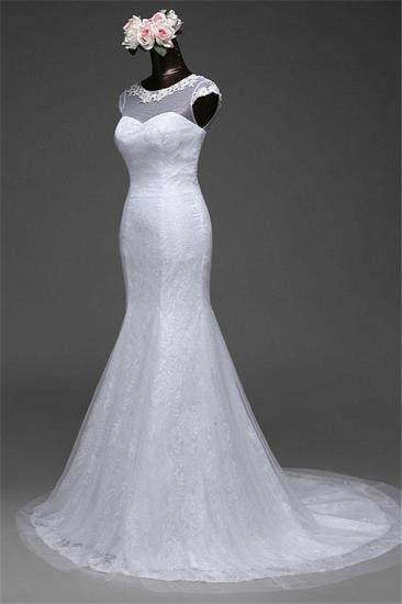 Bradyonlinewholesale Glamorous Lace Jewel White Mermaid Wedding Dresses with Beadings Online_3