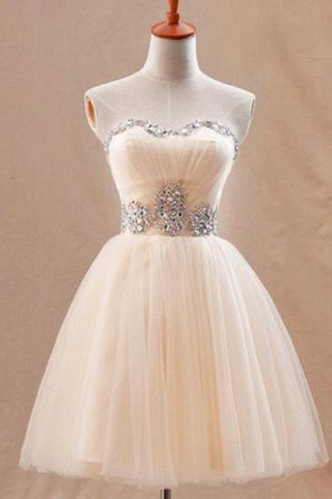 Strapless Cute Tulle Short Homecoming Dresses Crystal Beading Lovely Prom Dresses_2