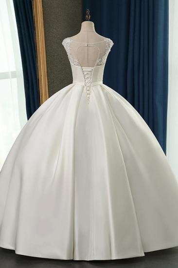 Bradyonlinewholesale Chic Satin Ball Gown Jewel Wedding Dress Sleeveless Appliques Ruffles Bridal Gowns On Sale_2