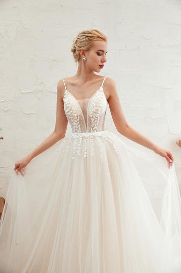 Chic Spaghetti Straps V-Neck Ivory Tulle Wedding Dress with Appliques_9