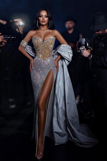 Luxury Ball Gowns Long Glitter Prom Dresses Silver_1