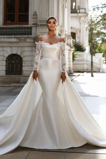 Elegant Wedding Dresses Lace Sleeves Satin Wedding Dresses A Line