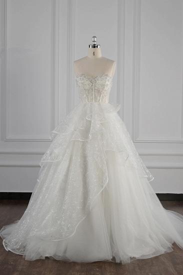 Bradyonlinewholesale Glamorous Ball Gown Strapless Beadings Wedding Dress Sequined Layers Tulle Bridal Gowns On Sale_1