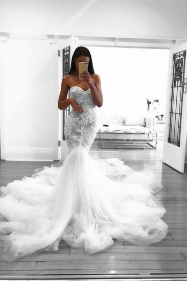 Romantic Sweetheart Lace White Sheer Wedding Dress | Mermaid Bridal Gown_3