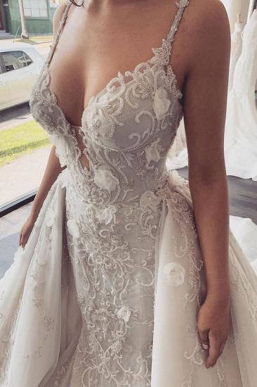 Sexy V-neck Sleeveless Lace Overskirt Bridal Gowns For Wedding_4
