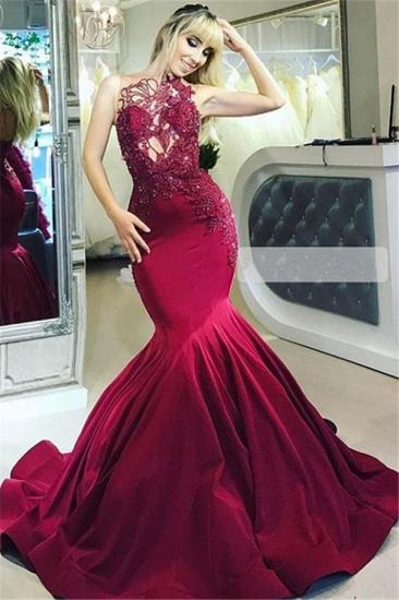 2022 Burgundy Sleeveless Mermaid Prom Dresses | Cheap Lace Beads Evening Dress_1