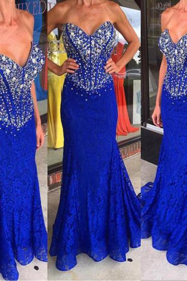 Lace Sheath Royal Blue Crystal Evening Gown Mermaid Sweetheart Prom Dresses_2