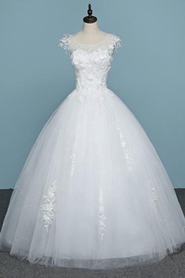 Bradyonlinewholesale Chic Jewel Tulle Lace White Wedding Dress Sleeveless Appliques Bridal Gowns with Flowers Online_1