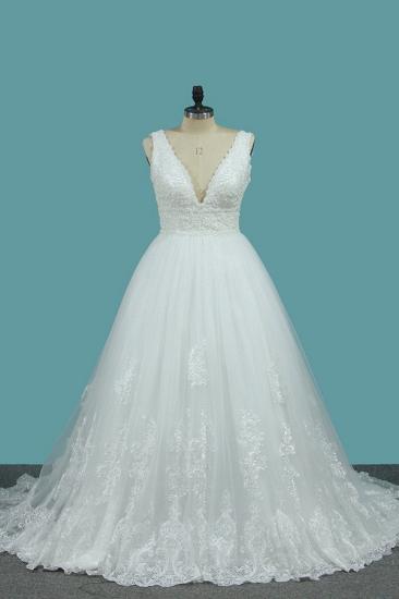Bradyonlinewholesale Gorgeous A-Line Tulle Wedding Dress Sleeveless Lace Pearls Bridal Gowns On Sale