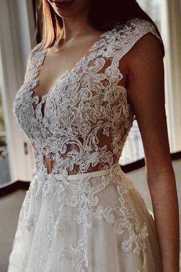 designer wedding dresses v neckline | A line wedding dresses with lace_2
