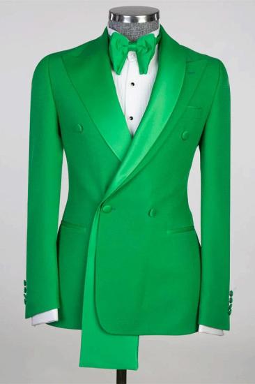 Rudolf Green Peaked Lapel Double Breasted Prom Suits_1