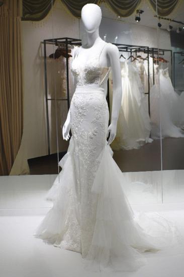 Bradyonlinewholesale Sexy Spaghetti-Straps Tulle Wedding Dress V-Neck Sleeveless Appliques Beading Bridal Gowns On Sale_3