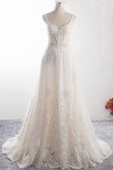 Bradyonlinewholesale Gorgeous Straps Sweetheart Tulle Wedding Dress Sleeveless Sweetheart Appliques Bridal Gowns with Pearls Online_1