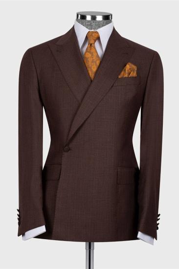 Modern Chocolate One Button Point Lapel Slim Fit Men Suits_1