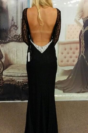 Black Bateau Spandex Evening Dresses Backless Long Sleeves Prom Dresses_2