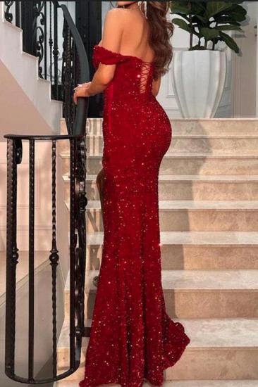 Sexy Glitter Sequins Off Shoulder Evening Party Gown Side Split Prom Dress_2