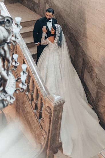 Luxury Wedding Dresses Princess Glitter Wedding Dresses with Sleeves_3