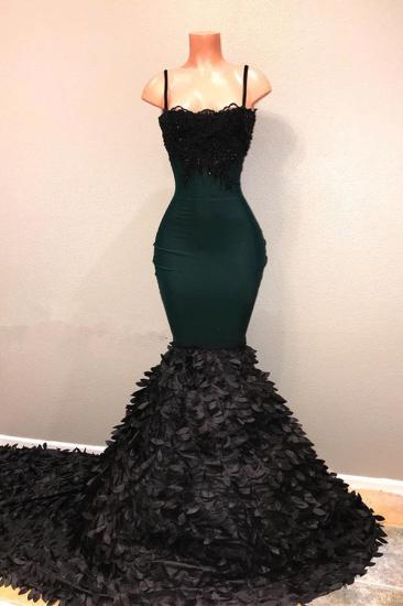 Black Mermaid Prom Dresses | Spaghetti Straps Sweep Train Evening Dresses_2