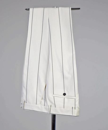 Don Formal White Stripe Double Breasted Peaked Lapel Business Suits_5
