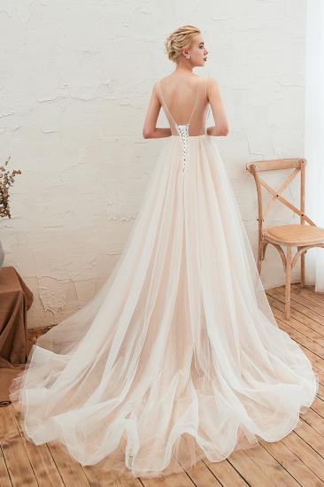 Illsuion neck Champange Wedding Dress with Chapel Train | Sleeveless Summer Bridal Gowns Online_2